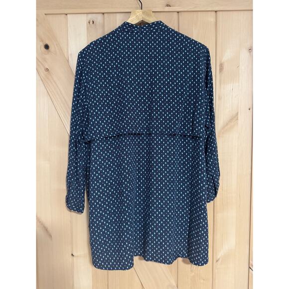 L.L. Bean Signature | Blue Geometric Pattern Button Down Tunic Blouse  | Size 12 - Picture 9 of 14